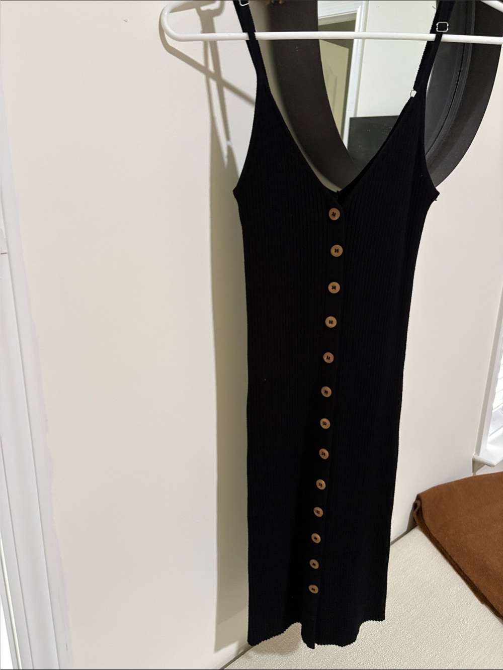 Forever 21 Black Button-Front Ribbed Midi Dress